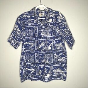 Reyn Spooner Rare Hawaiian Shirt Blue XL Button‎ Ski Surf